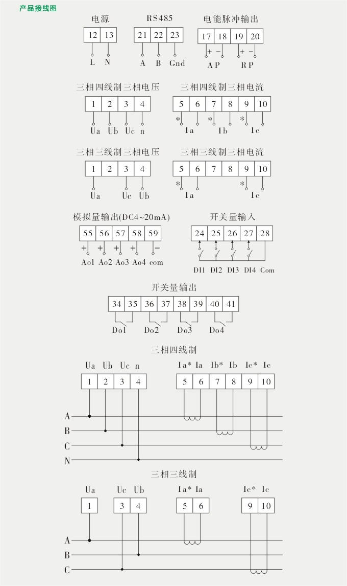 网络电力仪表,DW53-4000多功能电力仪表接线图