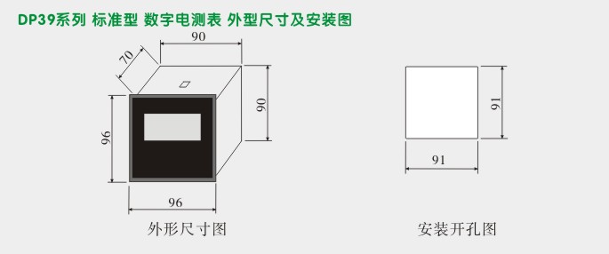 直流电流表,DP39数字电流表,电流表外形尺寸及安装图